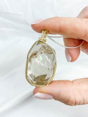 Enchanted Smoky Quartz Gold Wrapped Rainbow Pendant