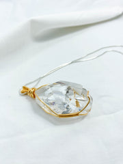 Enchanted Clear Quartz Gold Wrapped Rainbow Pendant