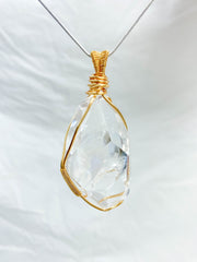 Enchanted Clear Quartz Gold Wrapped Rainbow Pendant