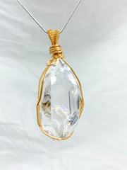 Enchanted Clear Quartz Gold Wrapped Rainbow Pendant