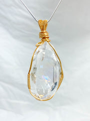 Enchanted Clear Quartz Gold Wrapped Rainbow Pendant