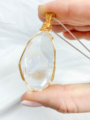 Enchanted Clear Quartz Gold Wrapped Rainbow Pendant