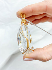 Enchanted Clear Quartz Gold Wrapped Rainbow Pendant