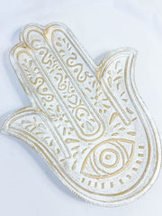 Hamsa Wooden Dish | White