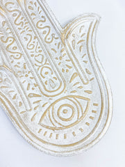 Hamsa Wooden Dish | White
