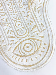 Hamsa Wooden Dish | White