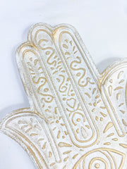 Hamsa Wooden Dish | White