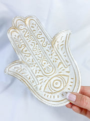 Hamsa Wooden Dish | White