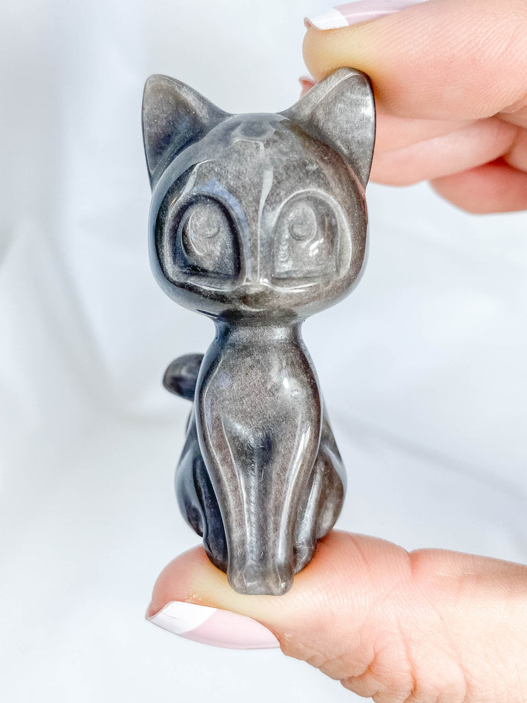 Obsidian Silver Sheen Luna Cat Sailor Moon Carving