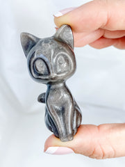 Obsidian Silver Sheen Luna Cat Sailor Moon Carving