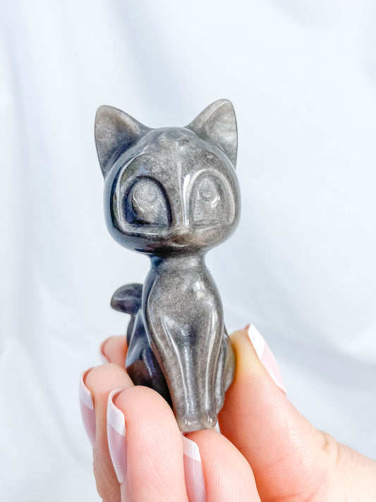 Obsidian Silver Sheen Luna Cat Sailor Moon Carving