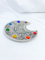Chakra Moon Incense Holder Silver Plated
