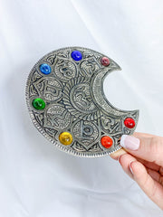 Chakra Moon Incense Holder Silver Plated