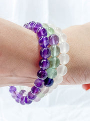 Peace Bracelet Set | Amethyst + Fluorite + Clear Quartz