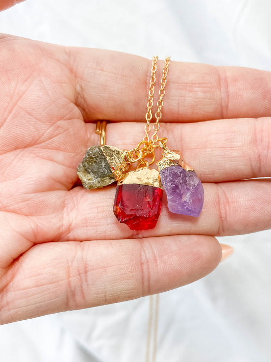 Balance Necklace Trio | Labradorite + Amethyst + Red Quartz