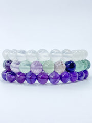 Peace Bracelet Set | Amethyst + Fluorite + Clear Quartz