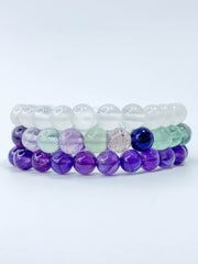 Peace Bracelet Set | Amethyst + Fluorite + Clear Quartz