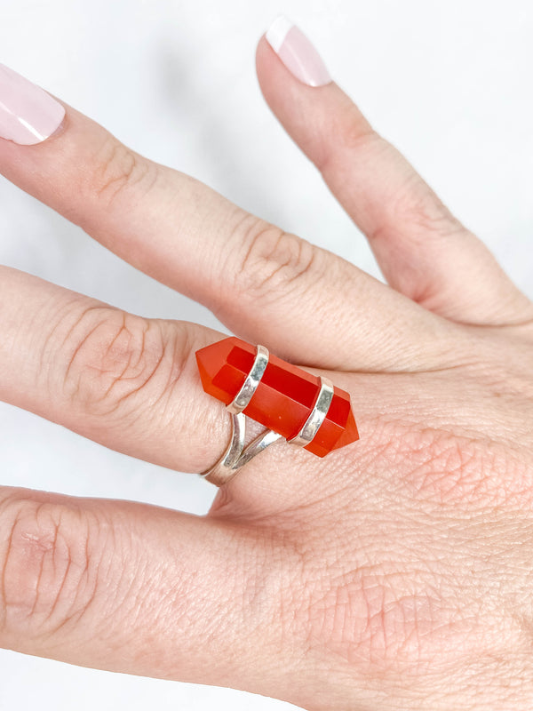 Carnelian Double Terminated Sterling Silver Ring
