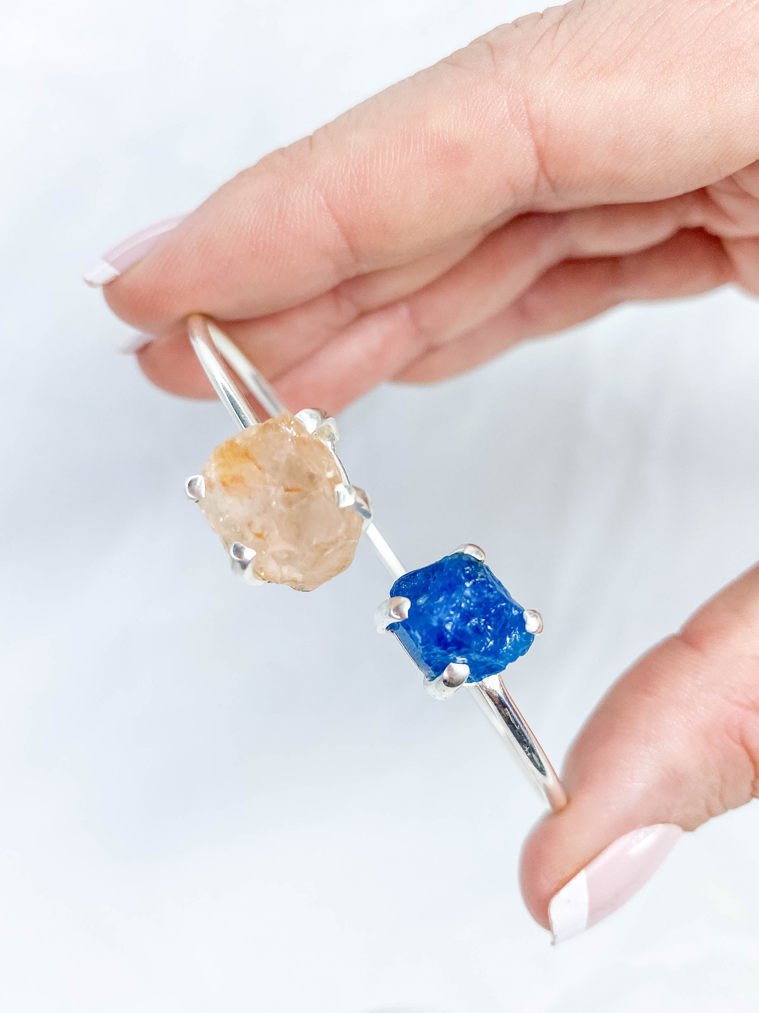 Apatite and Rose Quartz Natural Cuff Bracelet