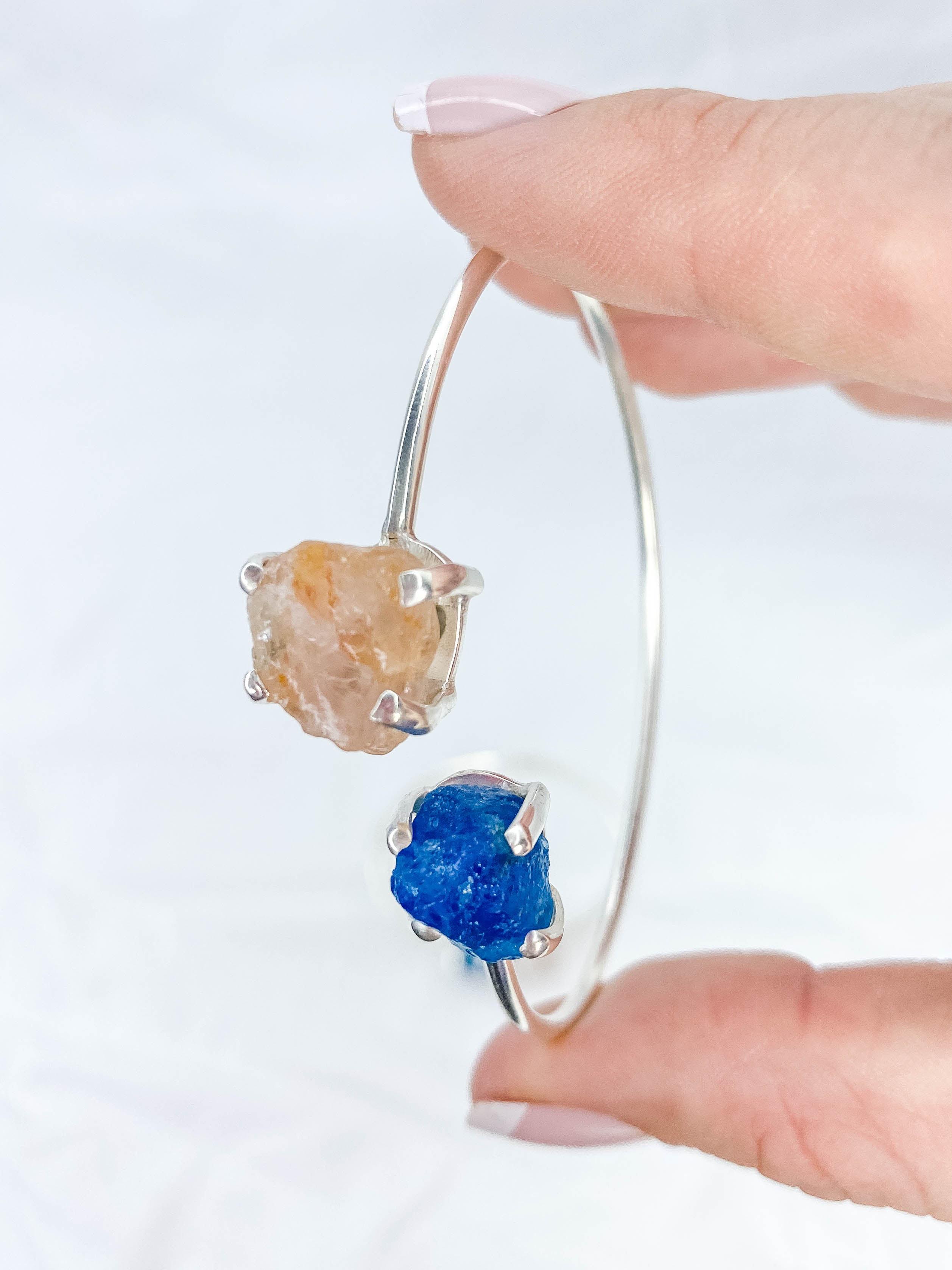 Apatite and Rose Quartz Natural Cuff Bracelet