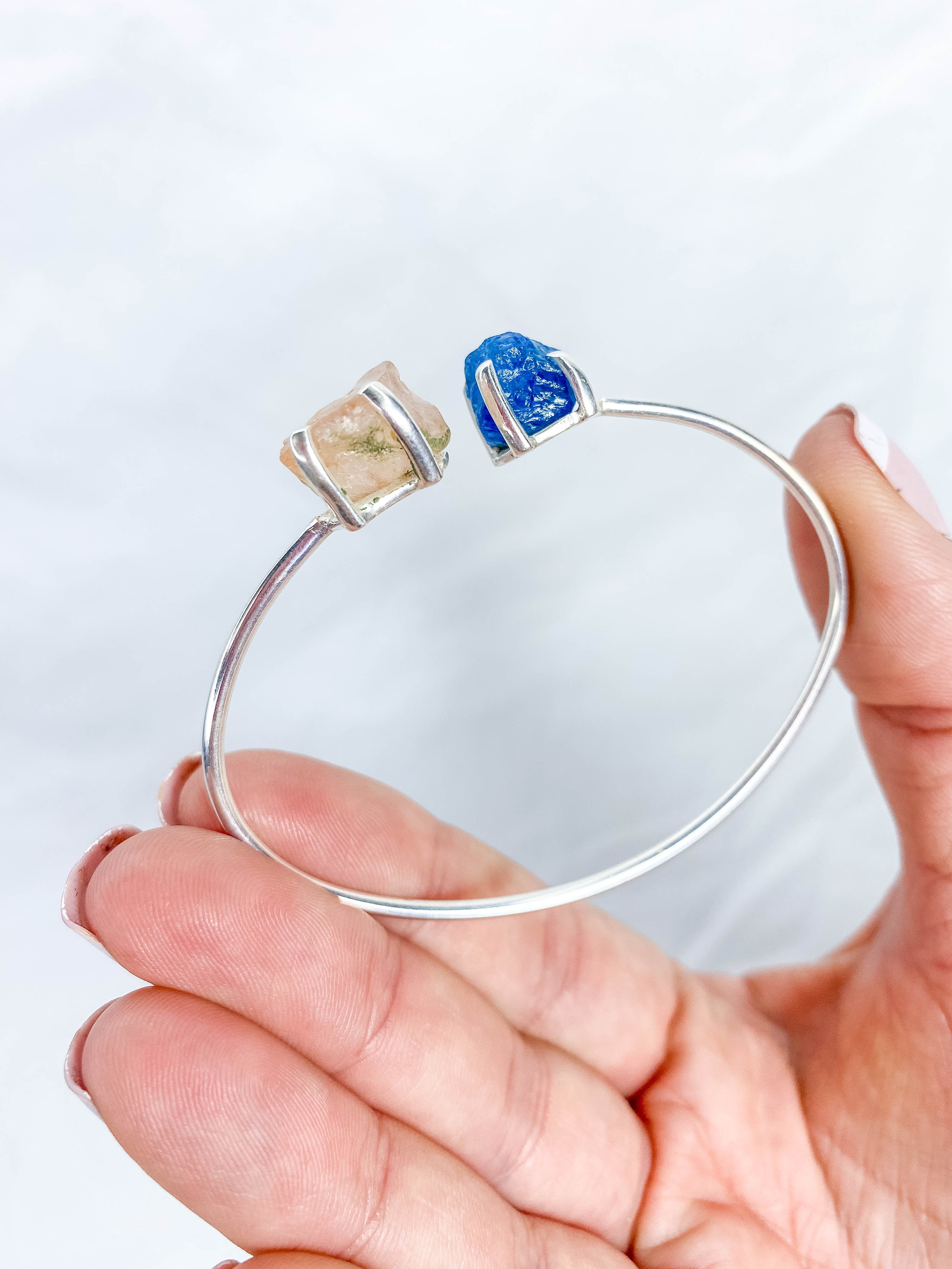 Apatite and Rose Quartz Natural Cuff Bracelet