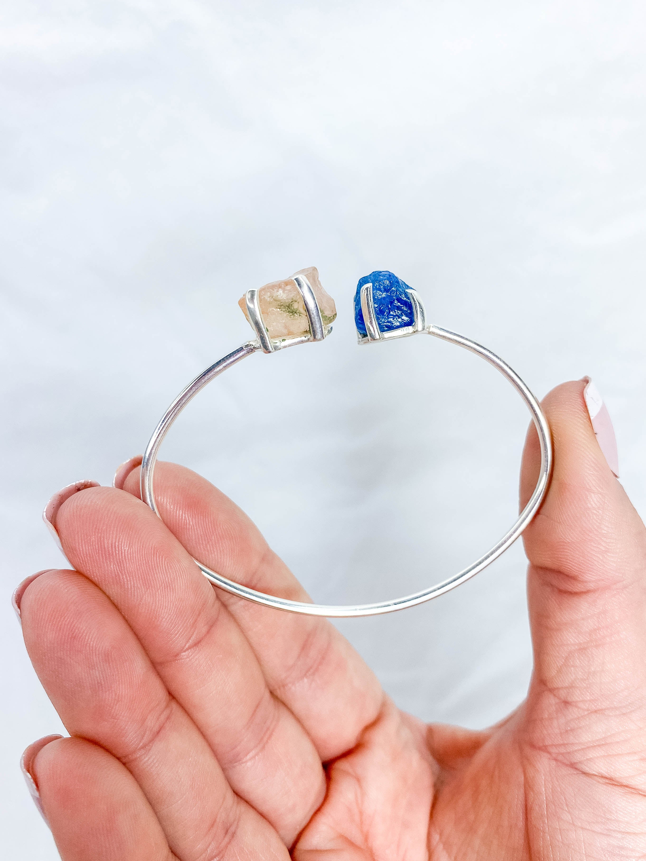 Apatite and Rose Quartz Natural Cuff Bracelet
