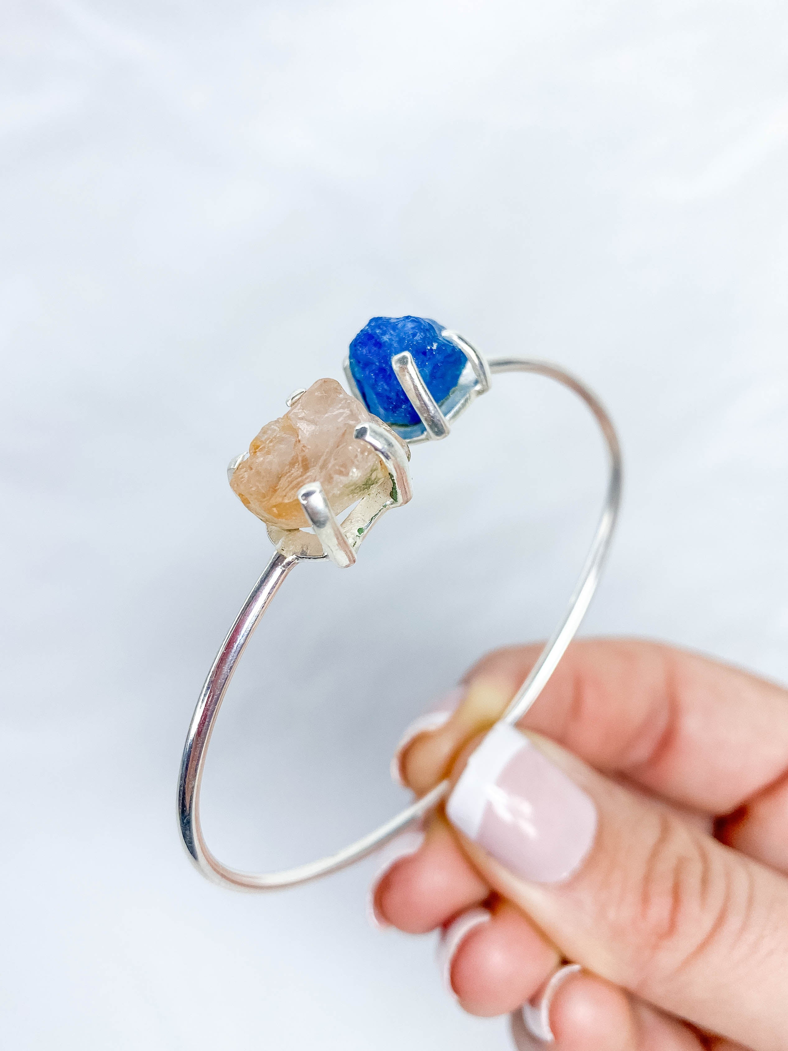 Apatite and Rose Quartz Natural Cuff Bracelet