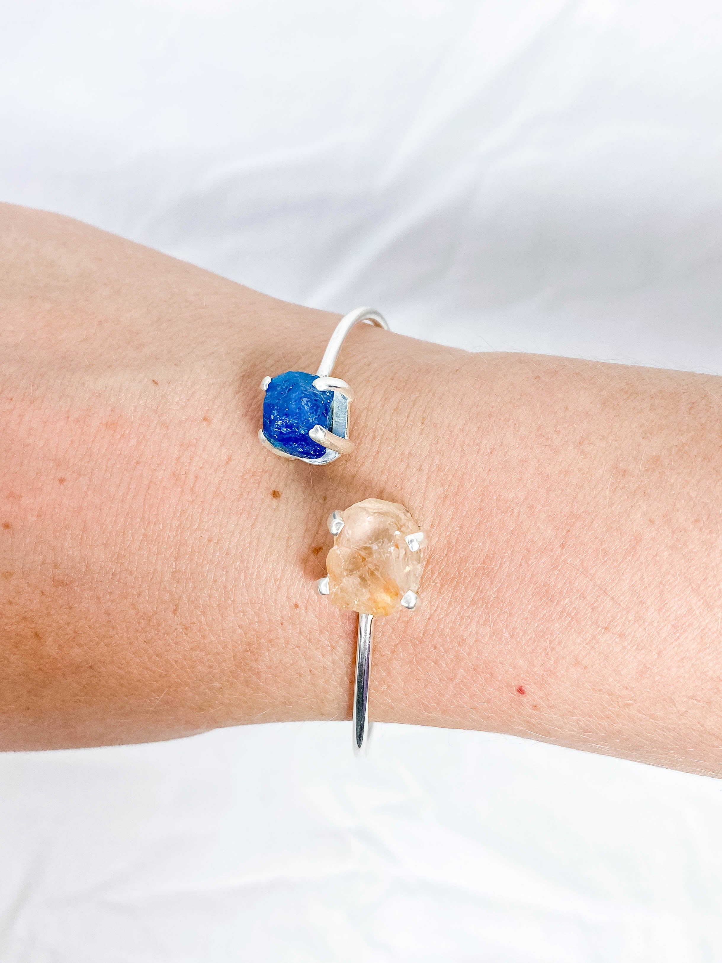 Apatite and Rose Quartz Natural Cuff Bracelet