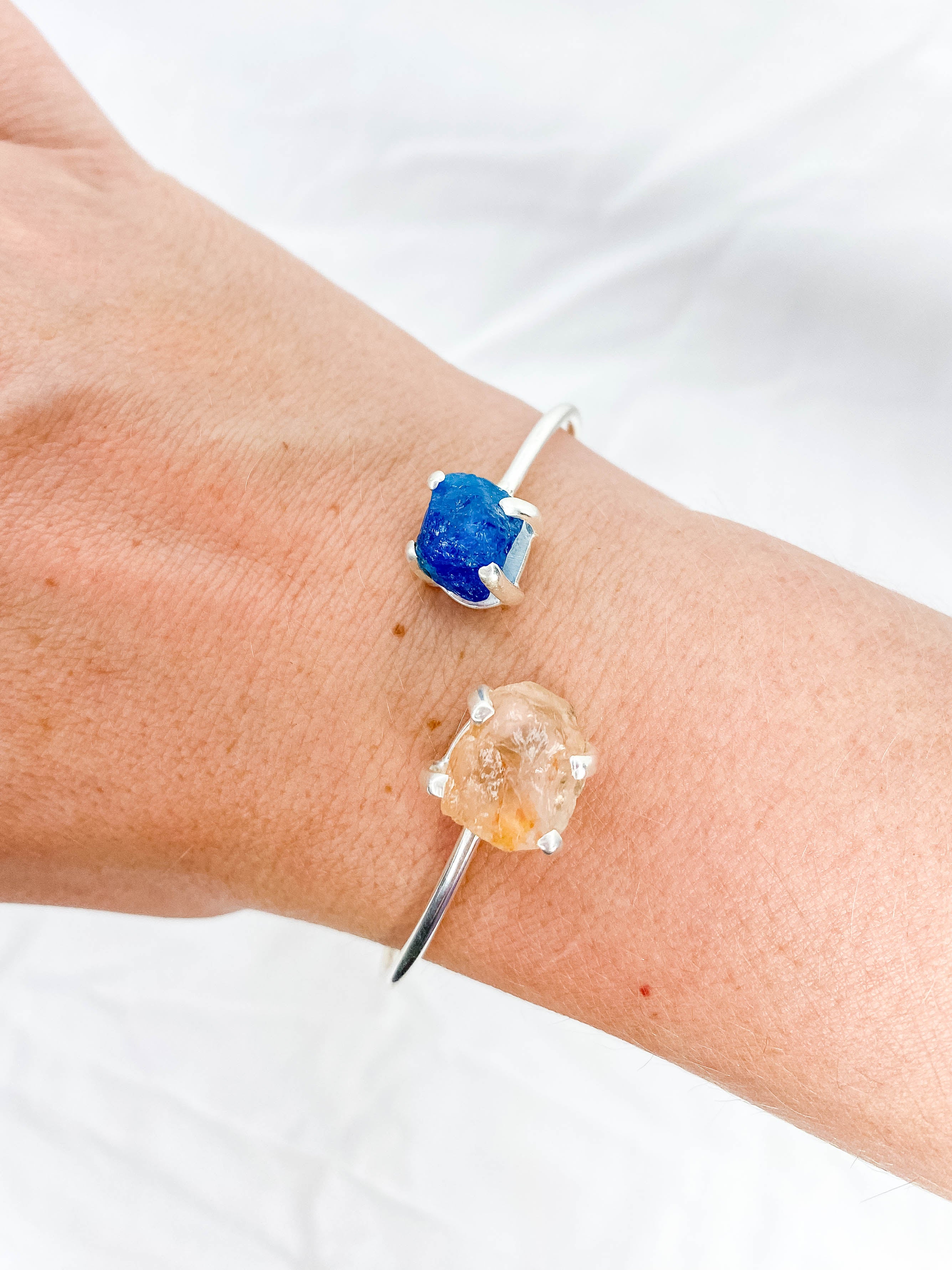 Apatite and Rose Quartz Natural Cuff Bracelet