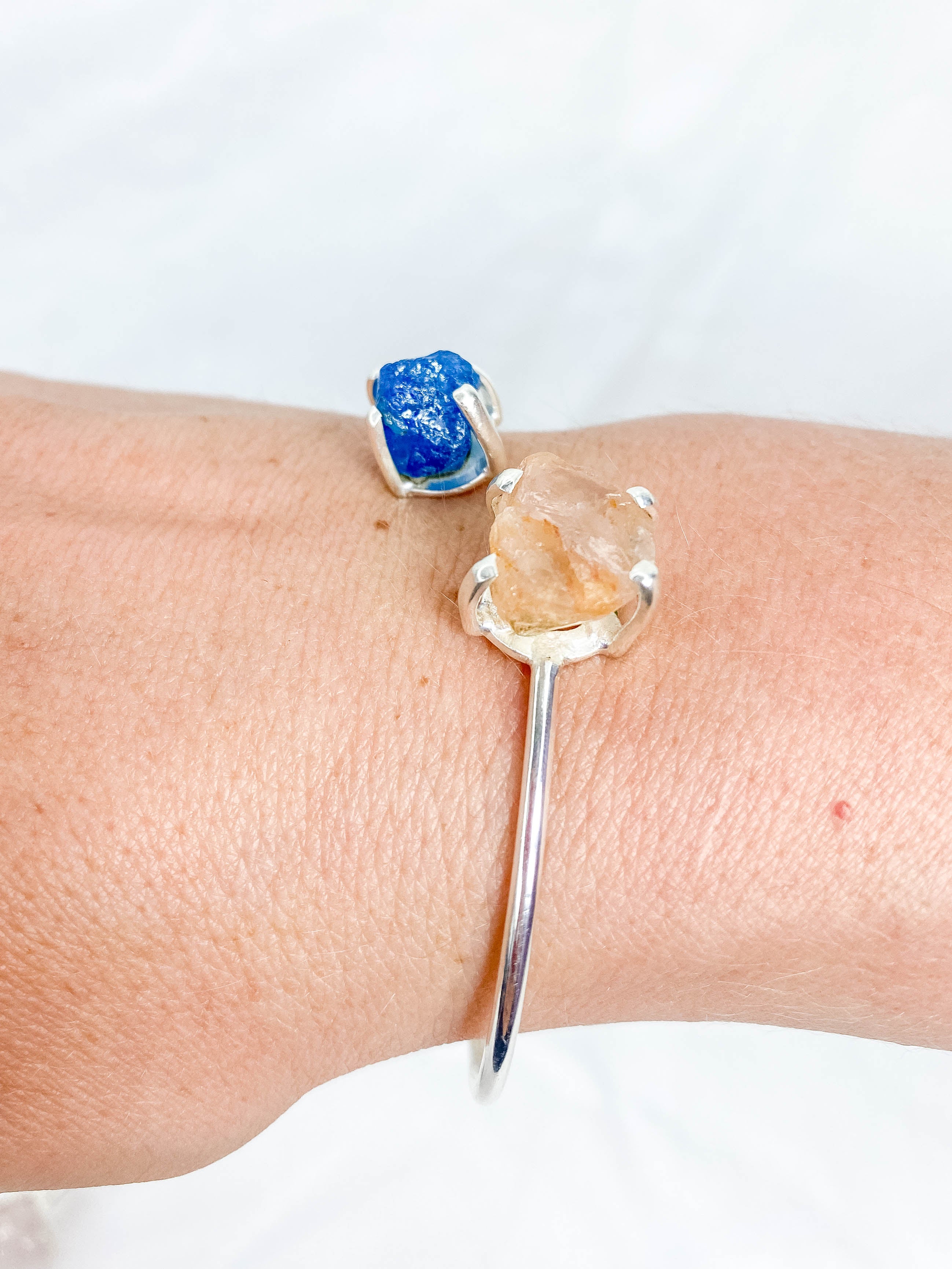 Apatite and Rose Quartz Natural Cuff Bracelet