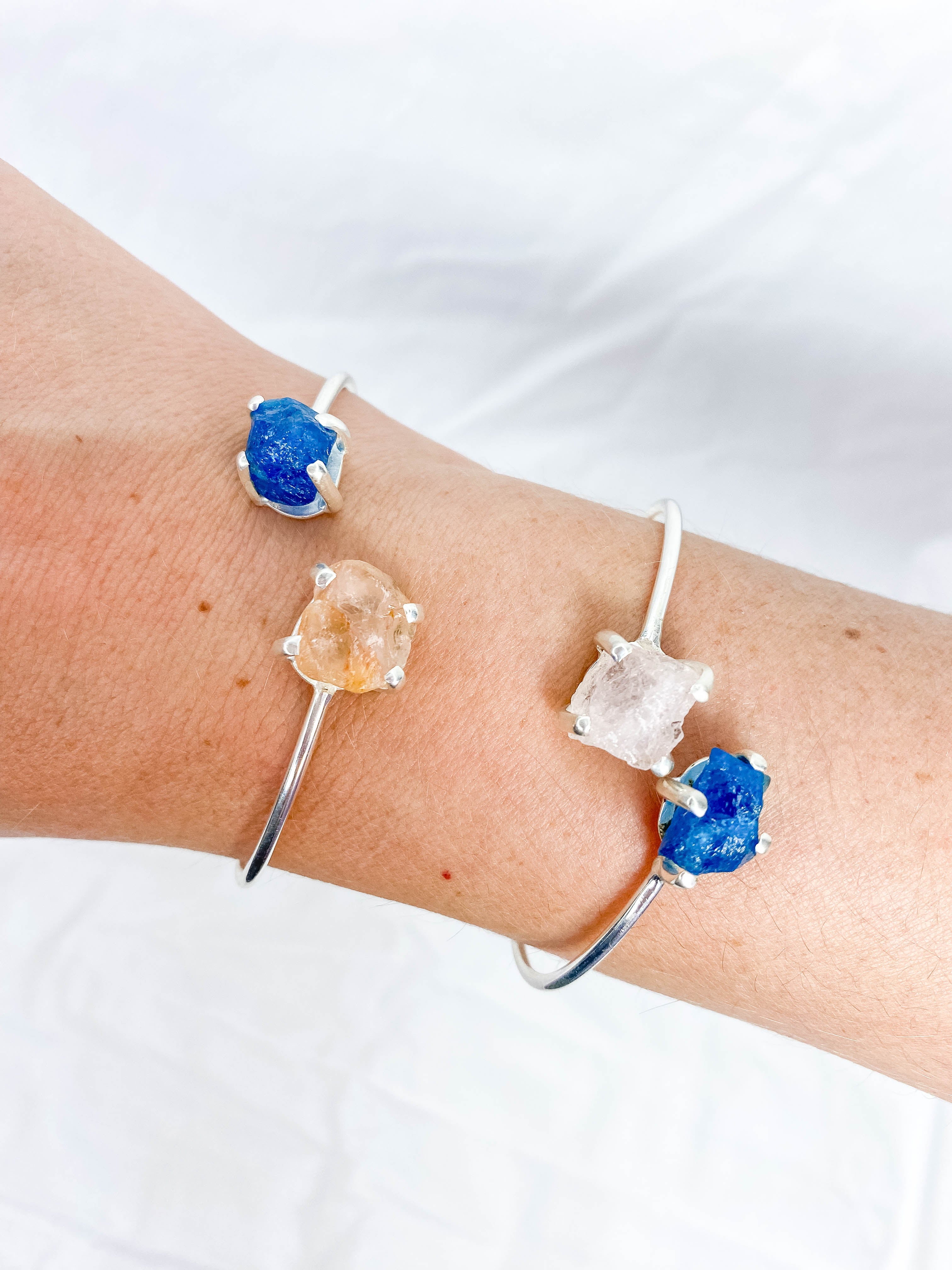 Apatite and Rose Quartz Natural Cuff Bracelet
