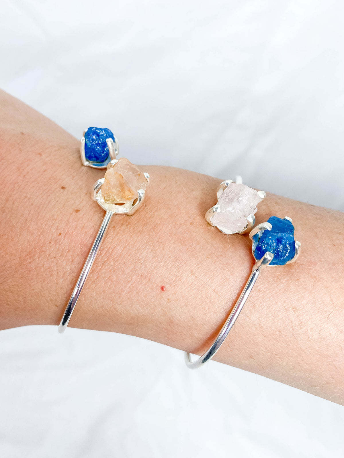 Apatite and Rose Quartz Natural Cuff Bracelet