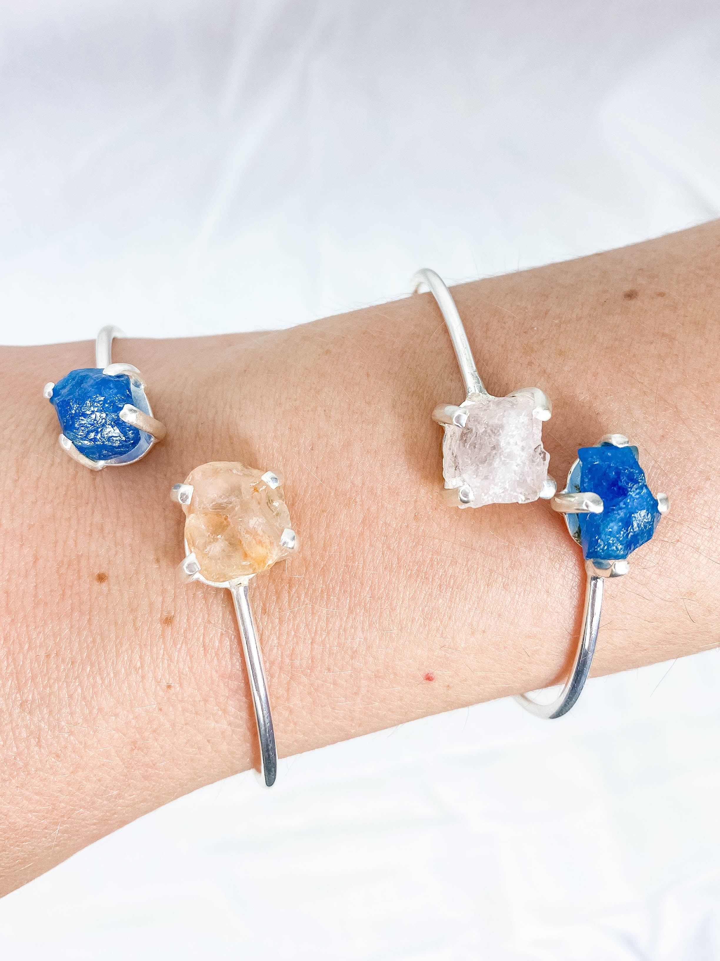 Apatite and Rose Quartz Natural Cuff Bracelet
