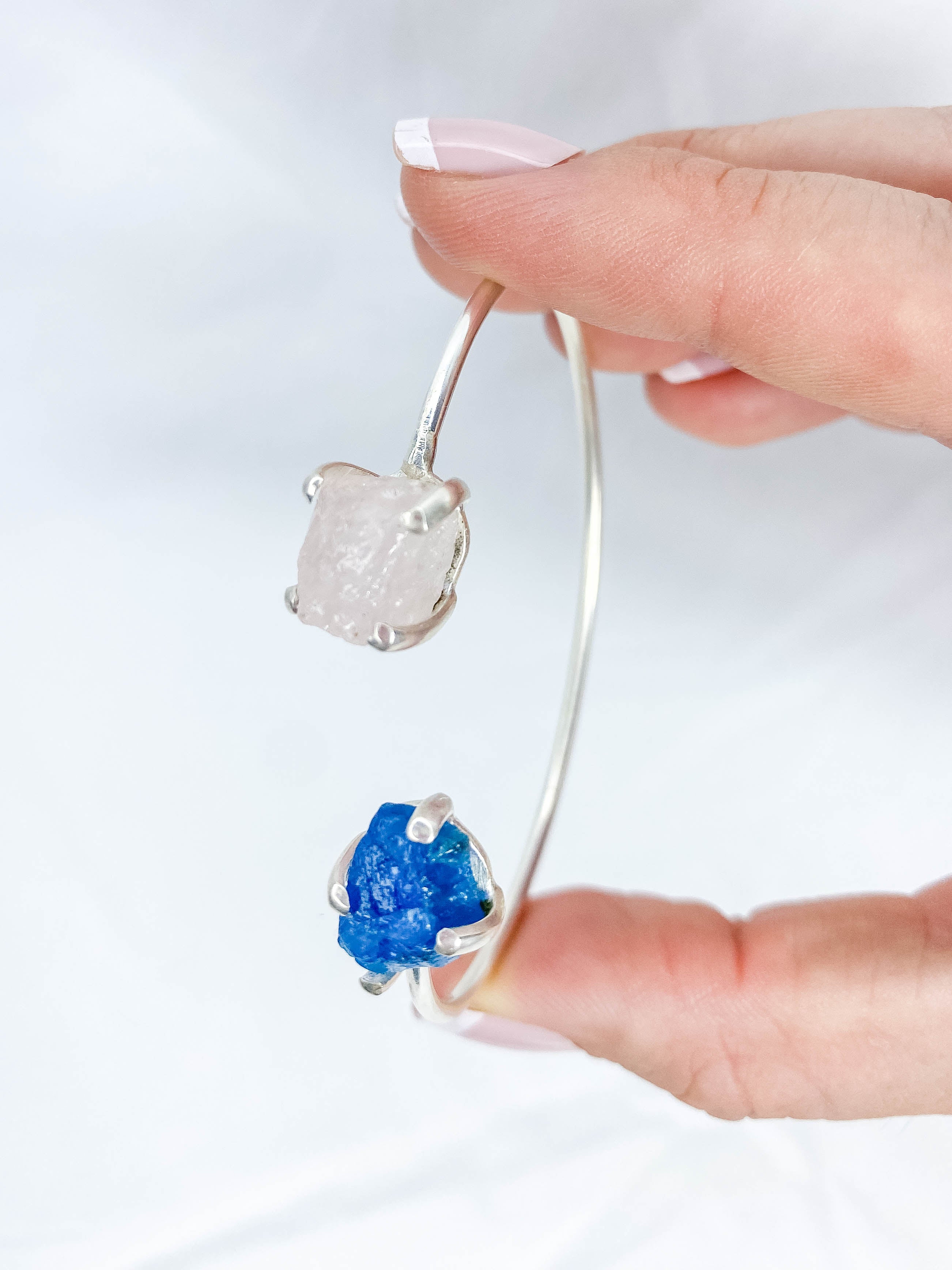 Apatite and Rose Quartz Natural Cuff Bracelet