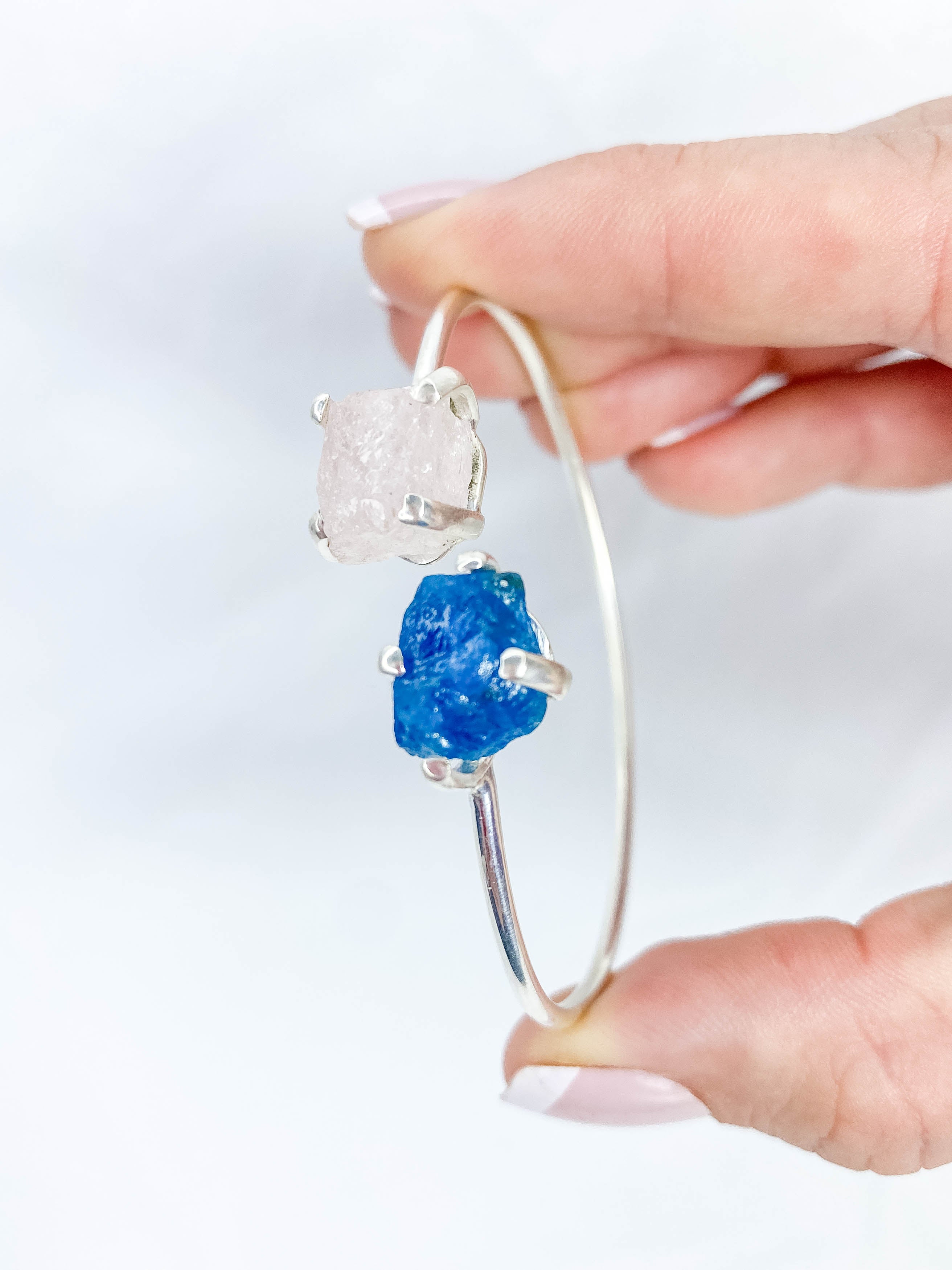 Apatite and Rose Quartz Natural Cuff Bracelet