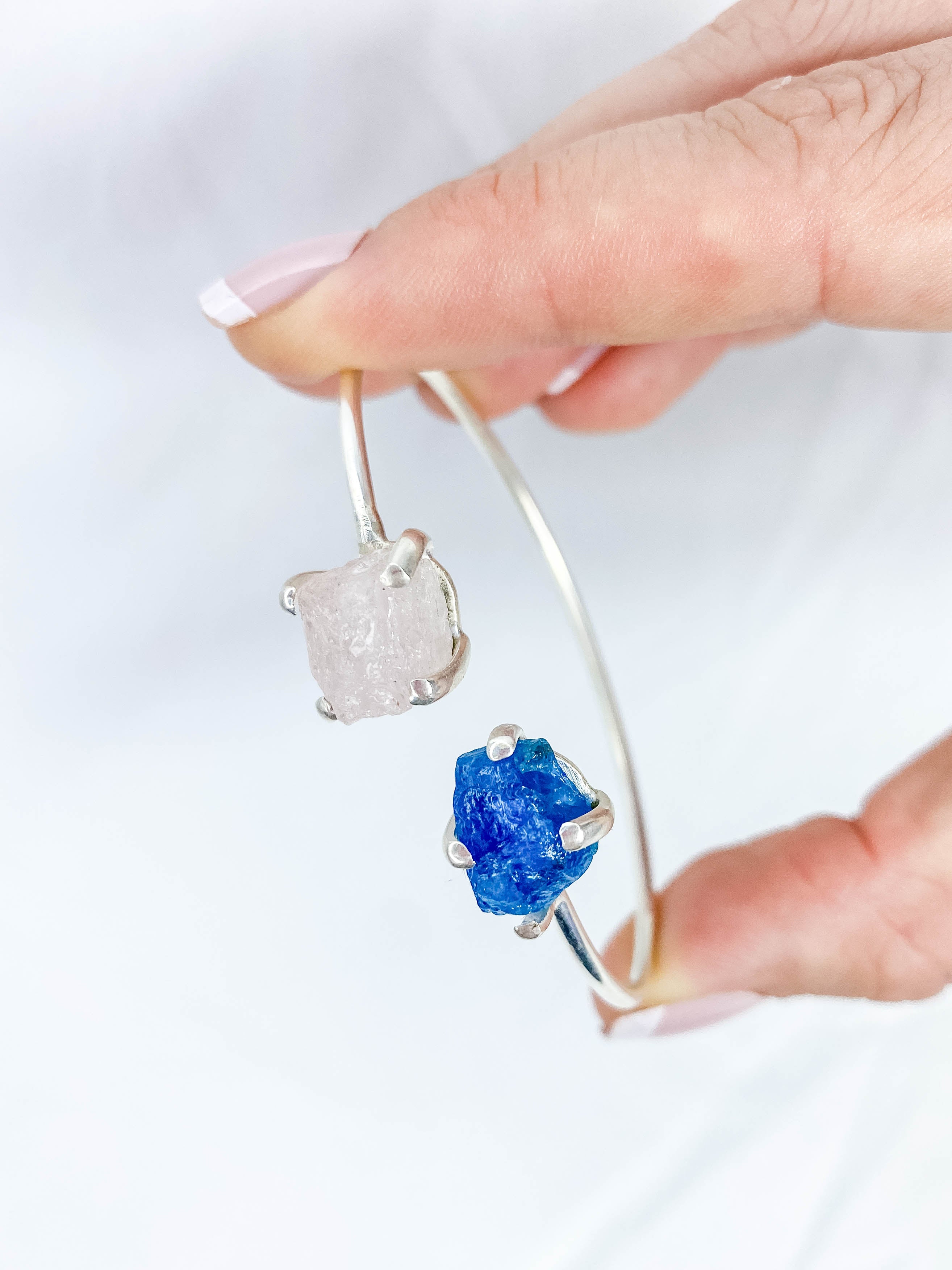 Apatite and Rose Quartz Natural Cuff Bracelet