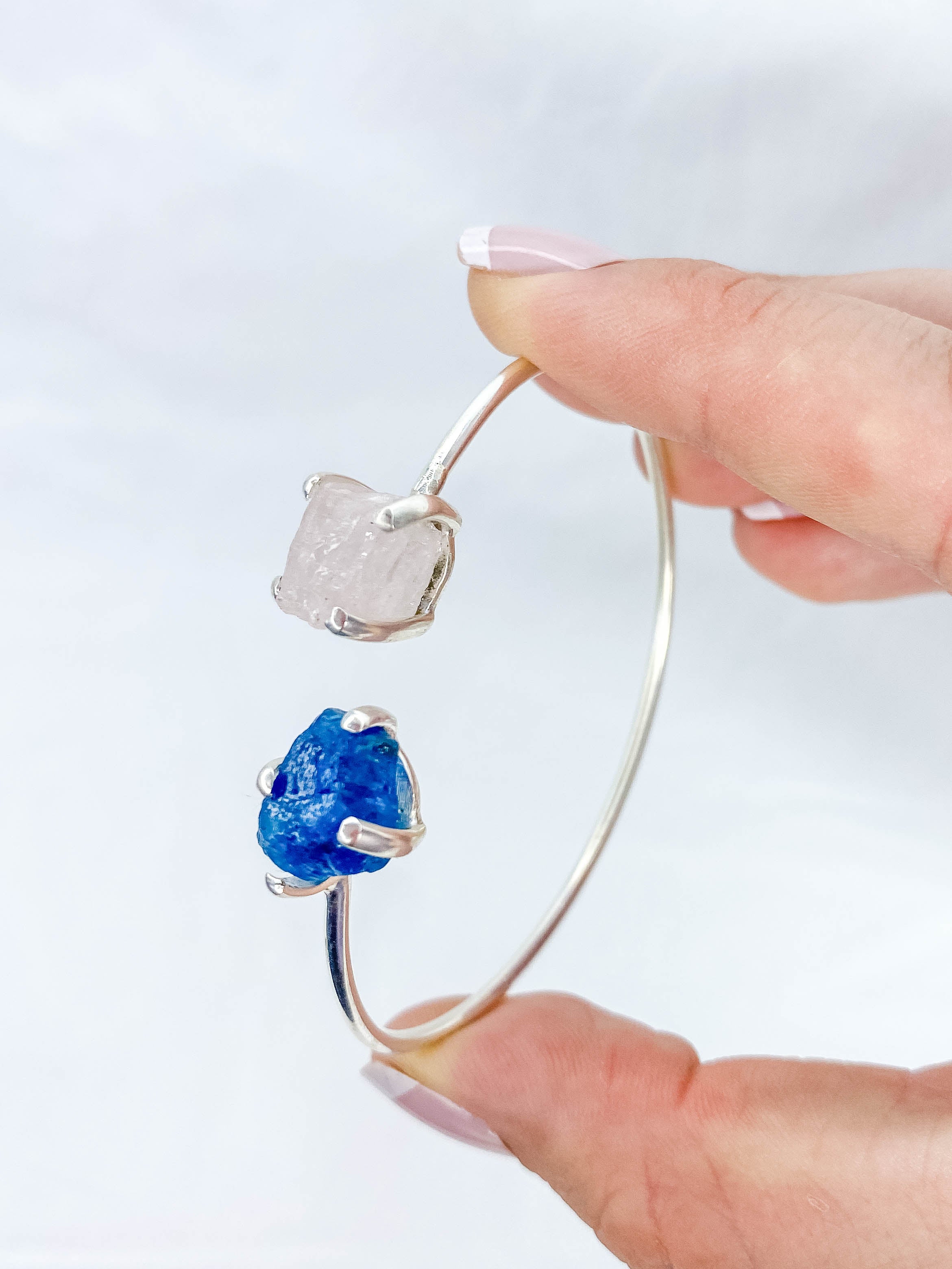 Apatite and Rose Quartz Natural Cuff Bracelet