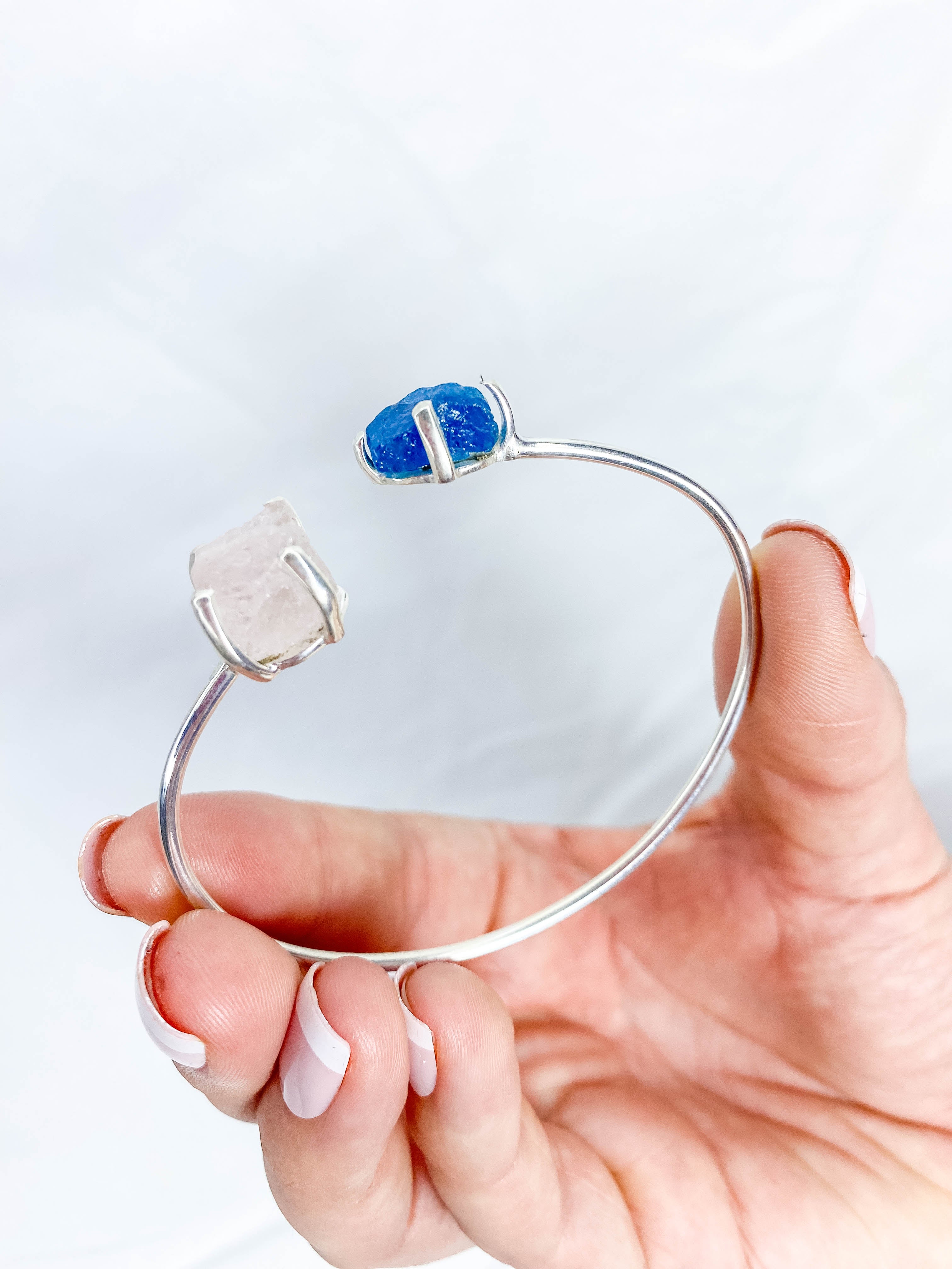 Apatite and Rose Quartz Natural Cuff Bracelet