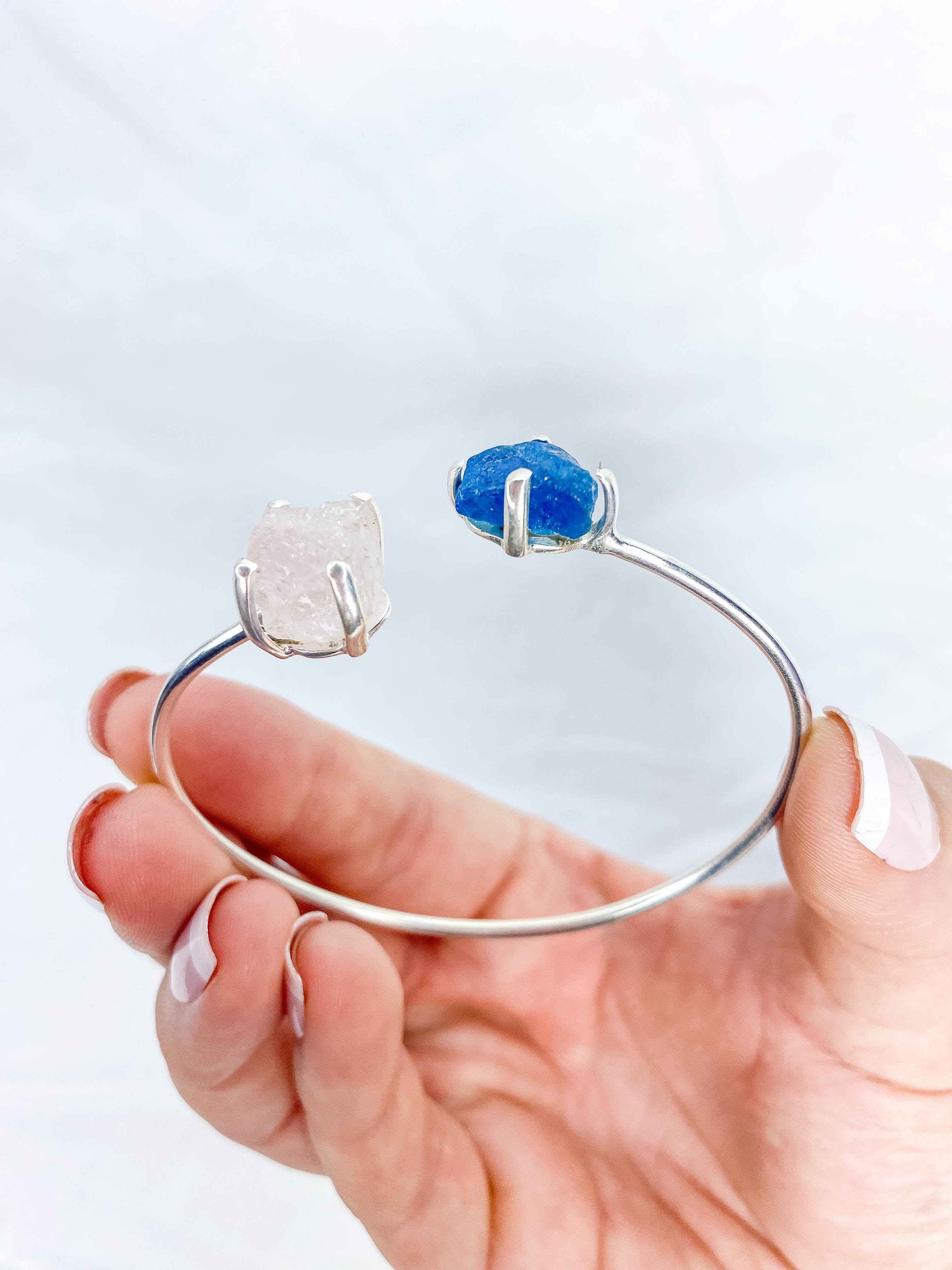 Apatite and Rose Quartz Natural Cuff Bracelet