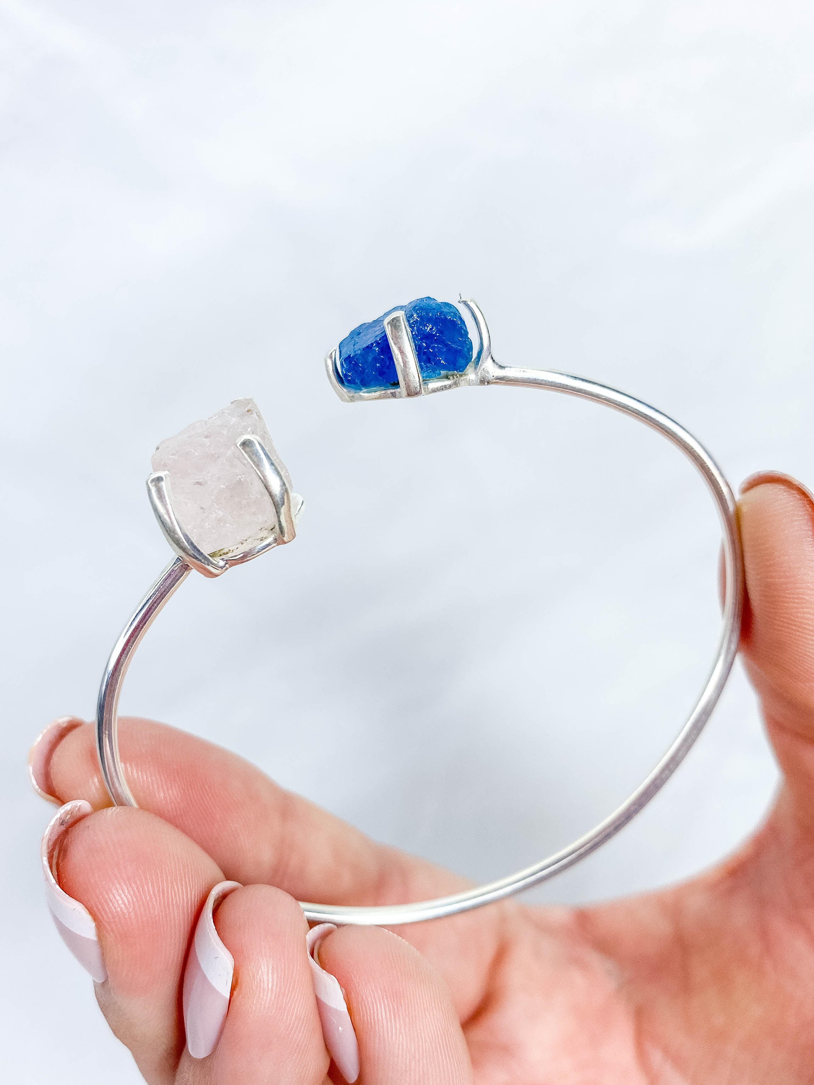 Apatite and Rose Quartz Natural Cuff Bracelet