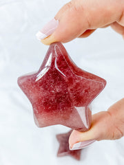 Strawberry Quartz Star Carving | Large