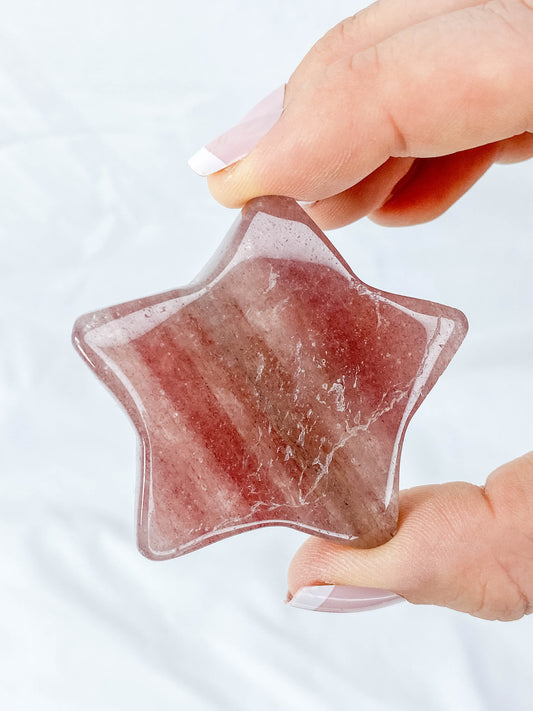 Strawberry Quartz Star Carving | Large