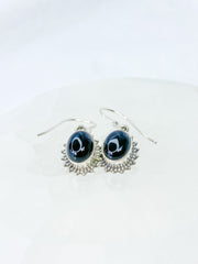 Black Obsidian Flower Sterling Silver Earring