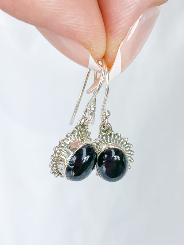 Black Obsidian Flower Sterling Silver Earring