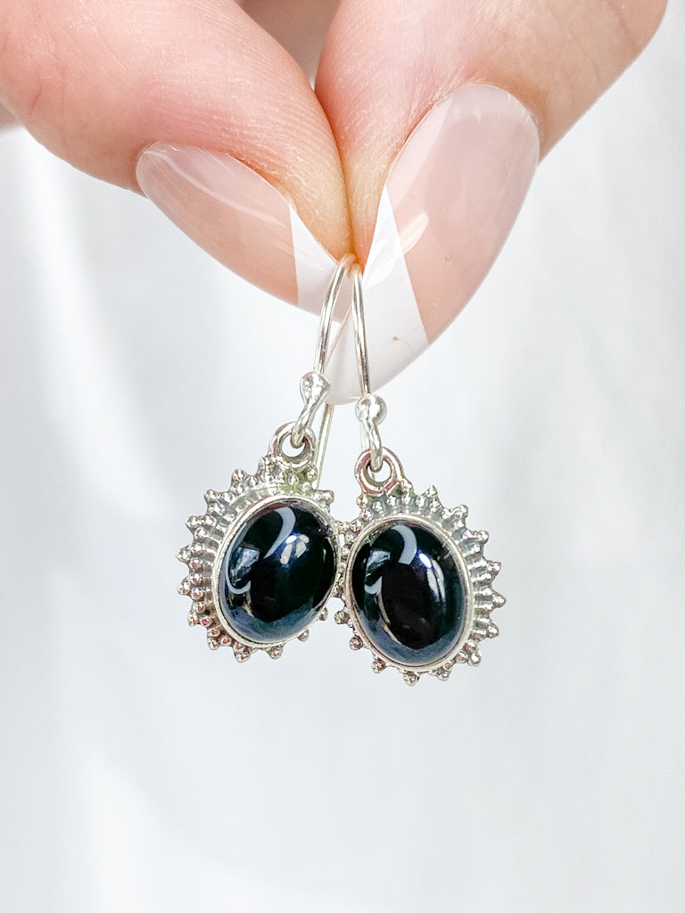 Black Obsidian Flower Sterling Silver Earring