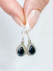 Black Onyx Teardrop Flower Sterling Silver Earring