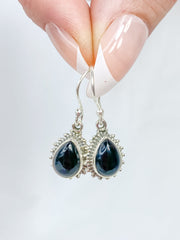 Black Onyx Teardrop Flower Sterling Silver Earring