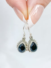 Black Onyx Teardrop Flower Sterling Silver Earring