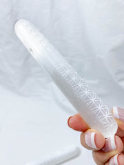 Selenite Seed Of Life Wand Rounded