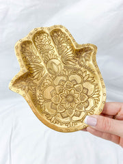 Hamsa Wooden Dish | Gold